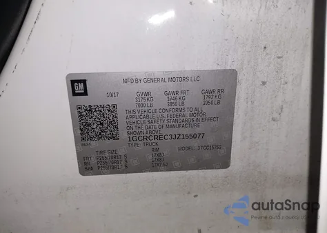 2018 Chevrolet Silverado 1500 1Lt z USA, uszkodzony, nr VIN 1GCRCREC3JZ155077